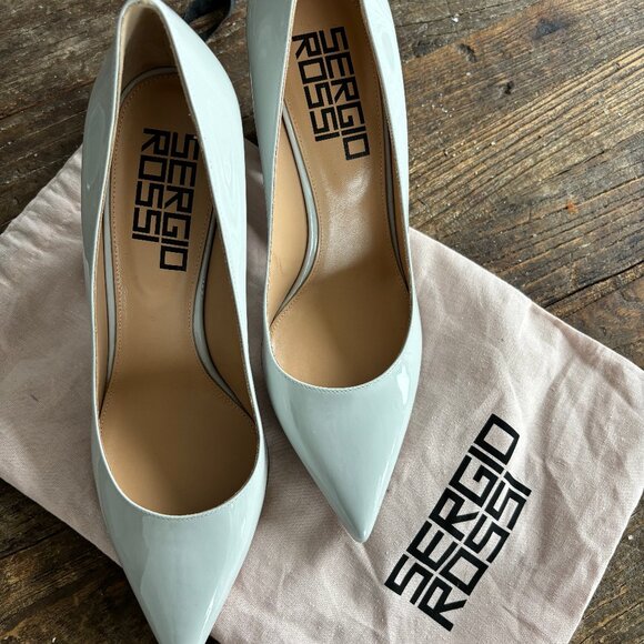 NWT Sergio Rossi Patent Leather Block Heel Pumps Size EU 40 (~US 9.5)